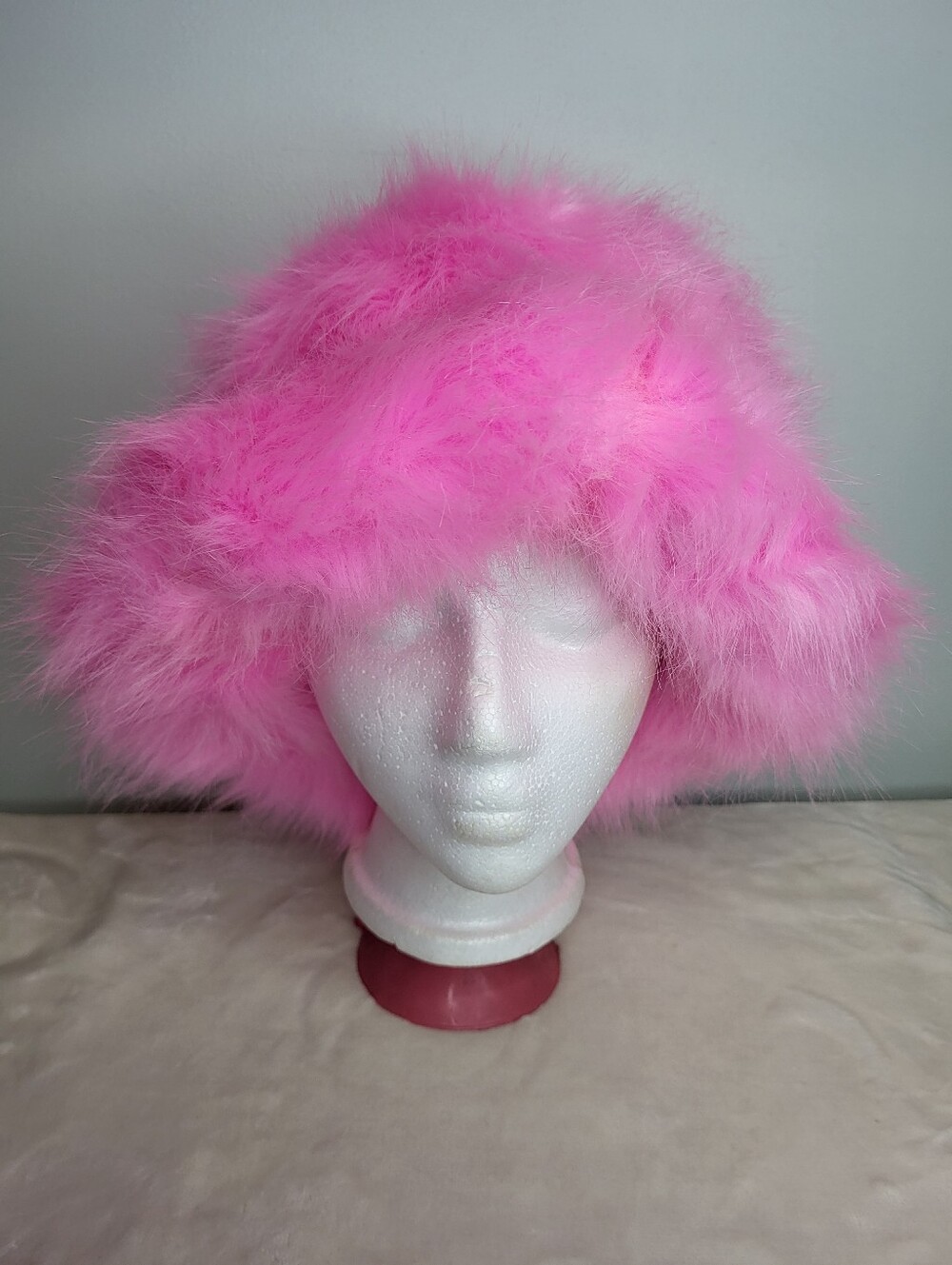 Hot Pink Faux Fur Bucket Hat - Women's Fashion Accessory.